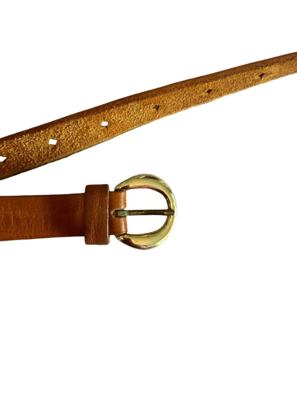 Vintage Skinny Boho Leather Belt With Diamond Cutouts And Gold Buckle Girls